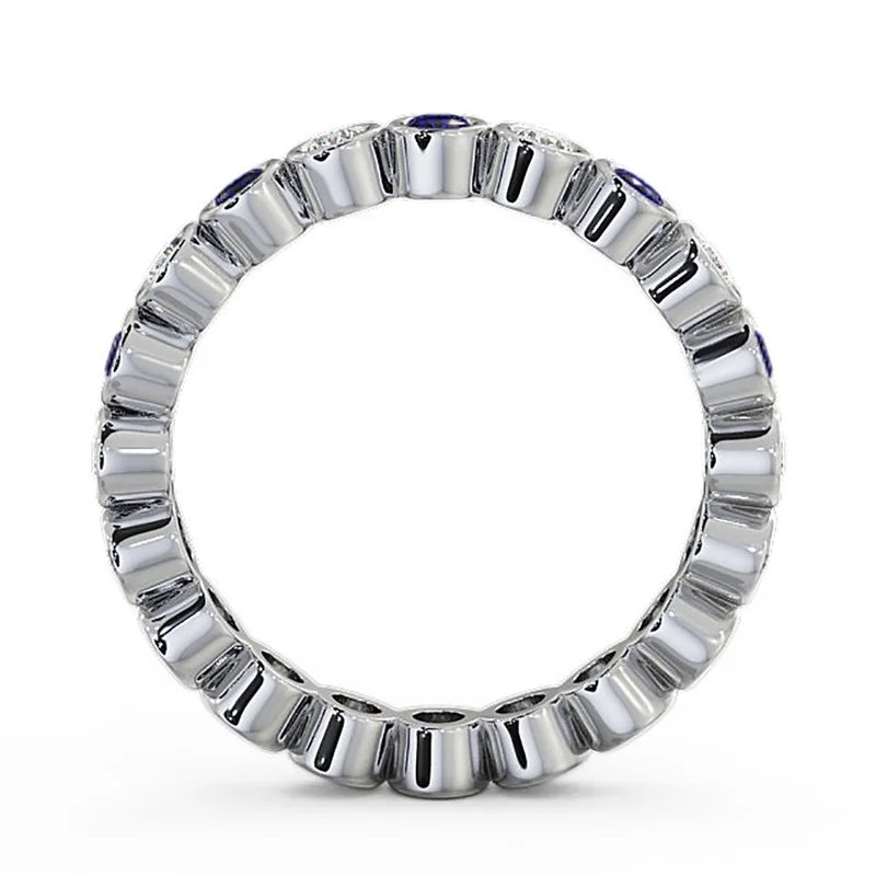 14K White Gold Diamond Blue Sapphire Eternity Band Q6611