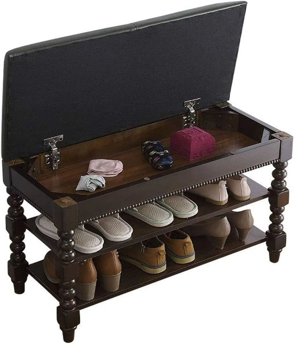 Solid Wood Shoe Storage Bench with Cushion A135