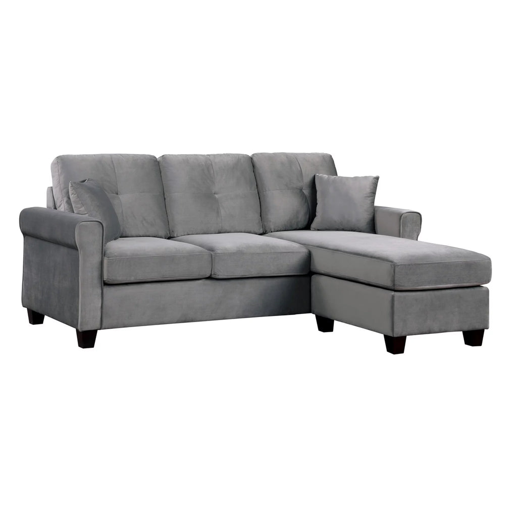 Gray Velvet Sectional Sofa with Reversible Chaise O134