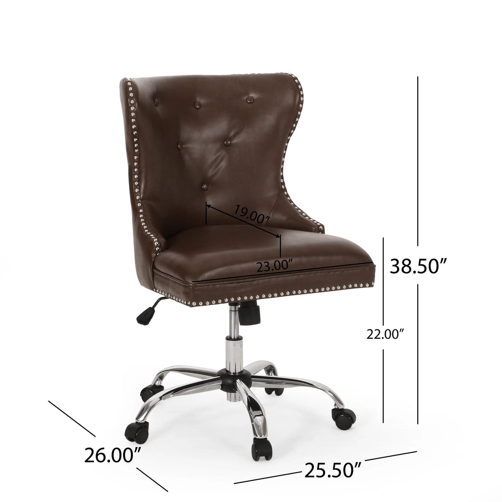 Dark Brown and Chrome Tufted Swivel Office Chair H86329