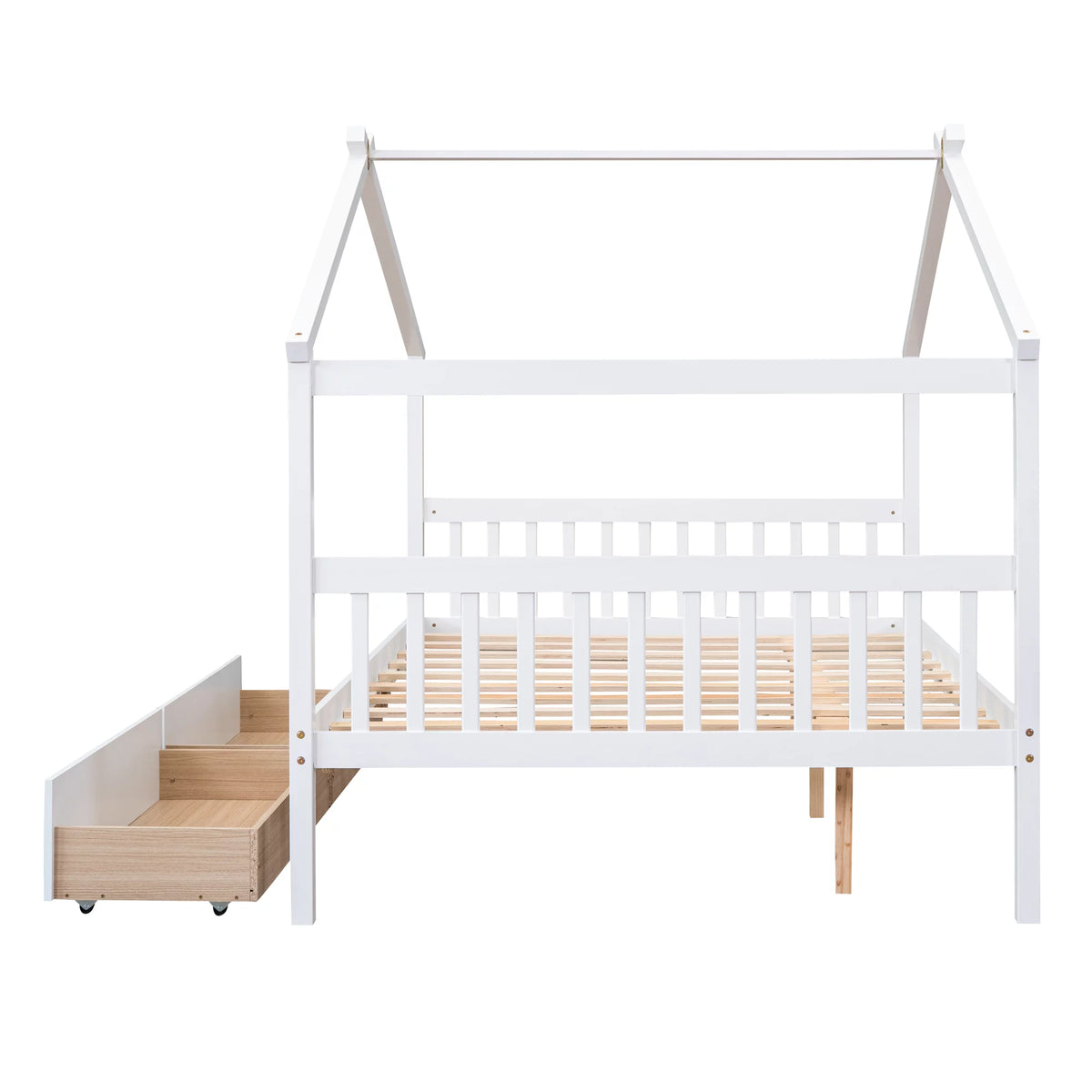 Full Size White Wooden House Bed with Drawers U67742