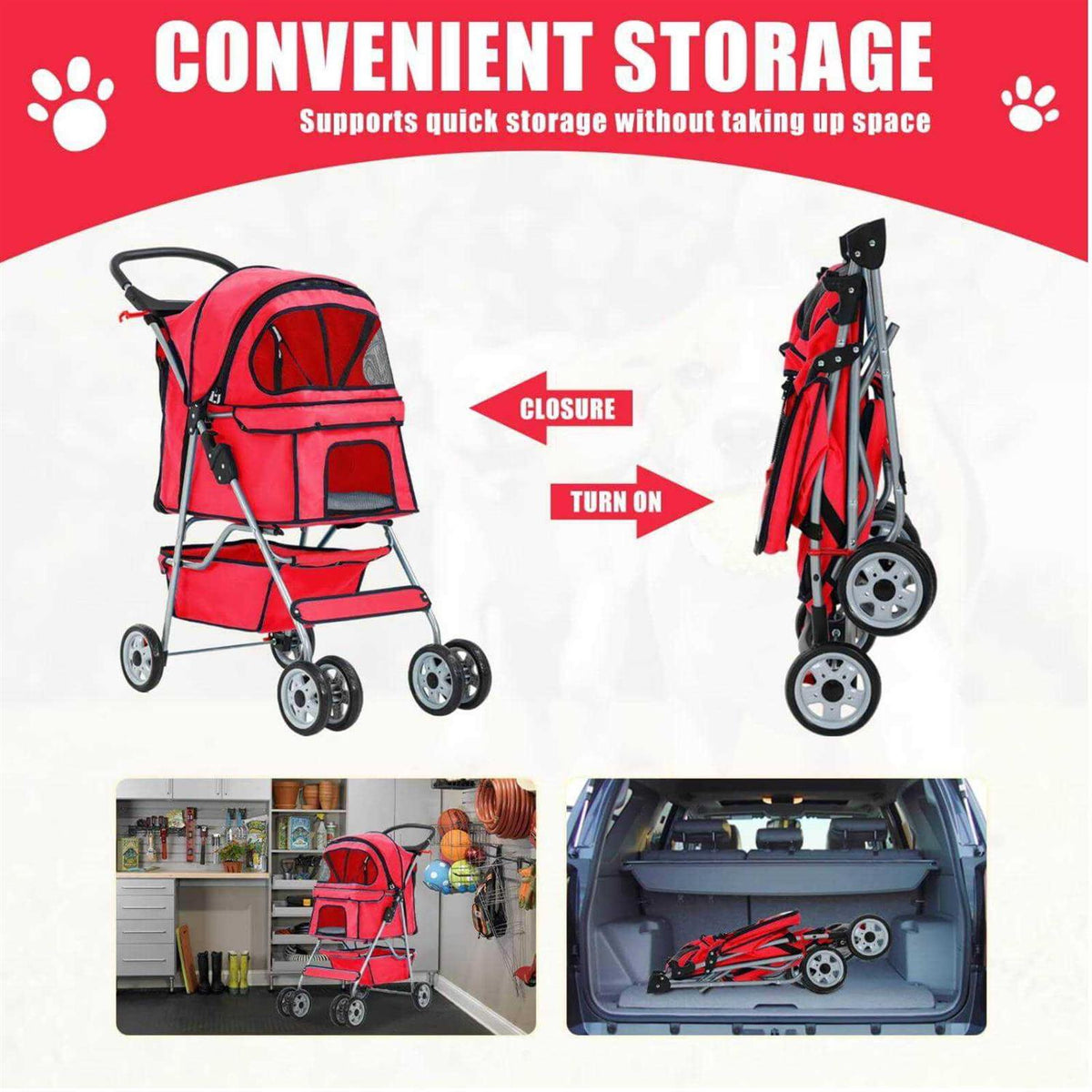 Foldable 4 Wheel Pet Dog Stroller with Storage Basket J48003