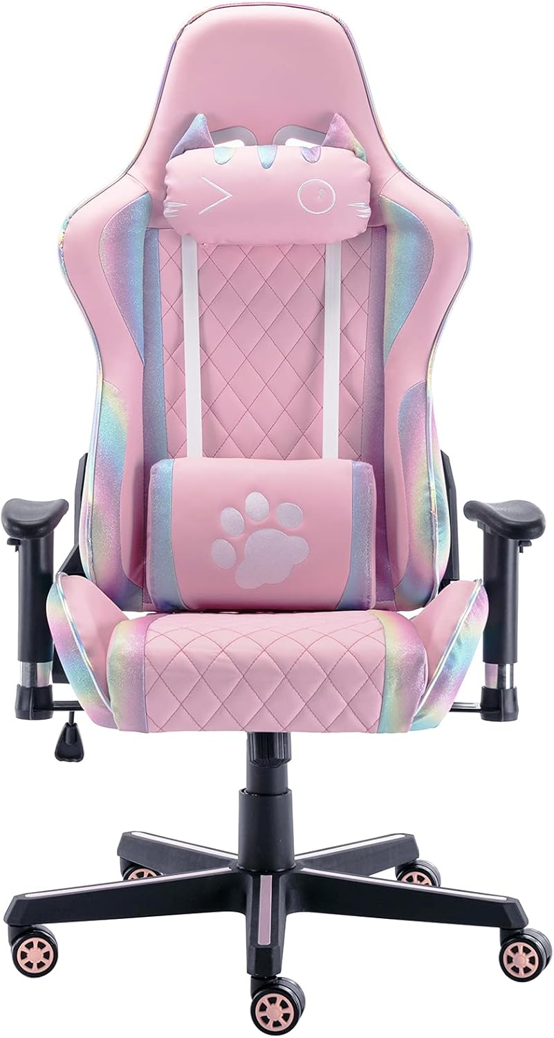 Pink Ergonomic Gaming Chair with Headrest and Lumbar Support T75281