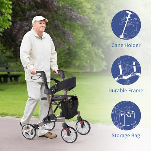 Foldable All Terrain Aluminum Rollator Walker with 8 inch Rubber Wheels F677