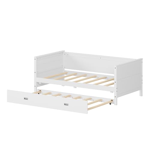 White Solid Wood Twin Size Daybed with Trundle G352