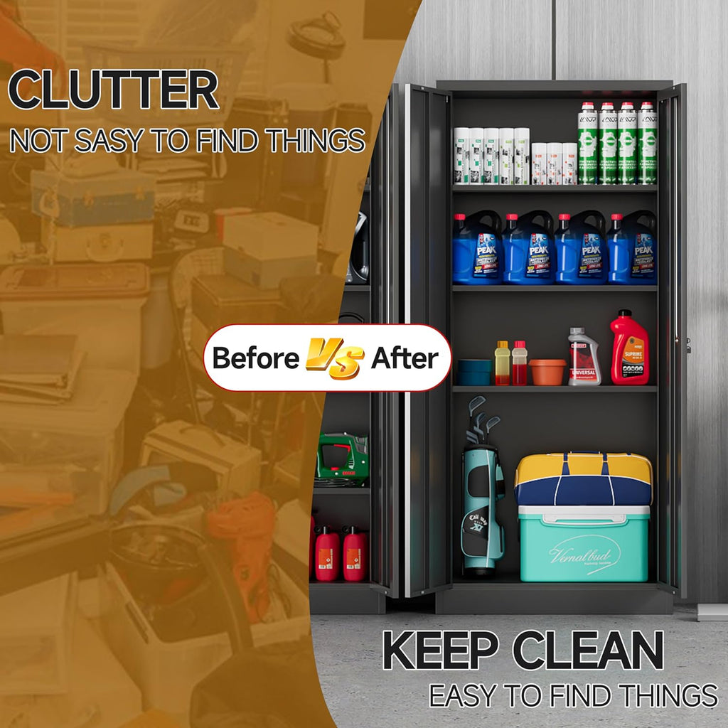 Metal Storage Cabinet with Locking Doors and 4 Adjustable Shelves, 71" Tall Black G3110