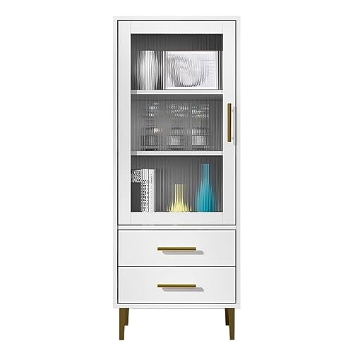 White Tall Corner Cabinet with Glass Doors and 2 Drawer W680078