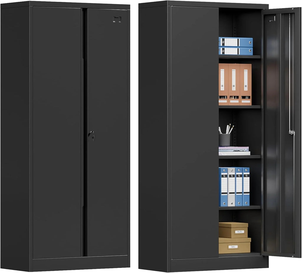 Metal Storage Cabinet with Locking Doors and 4 Adjustable Shelves, 71" Tall Black G3110