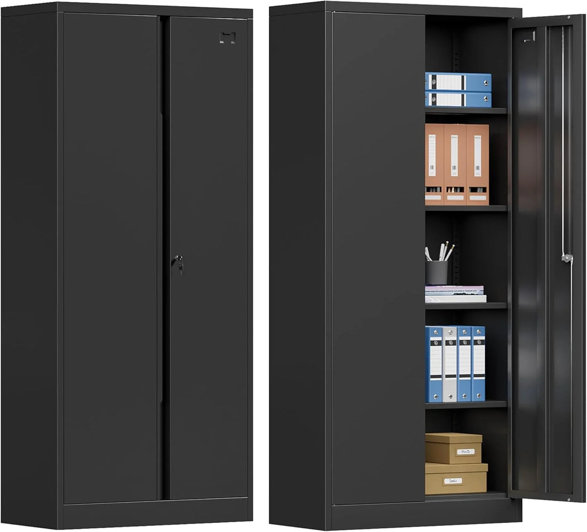 Metal Storage Cabinet with Locking Doors and 4 Adjustable Shelves, 71" Tall Black G3110