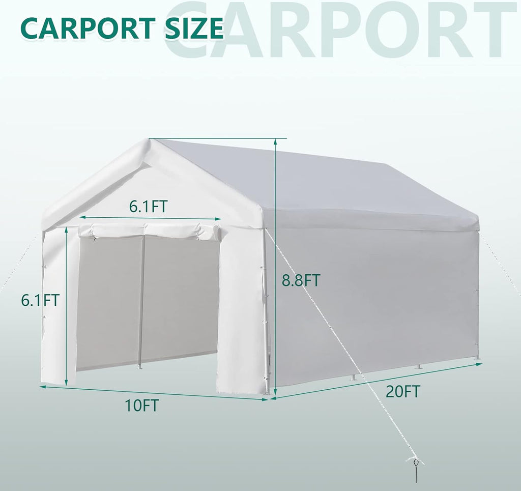 10x20 ft Heavy Duty Carport with Removable Sidewalls & Doors N497