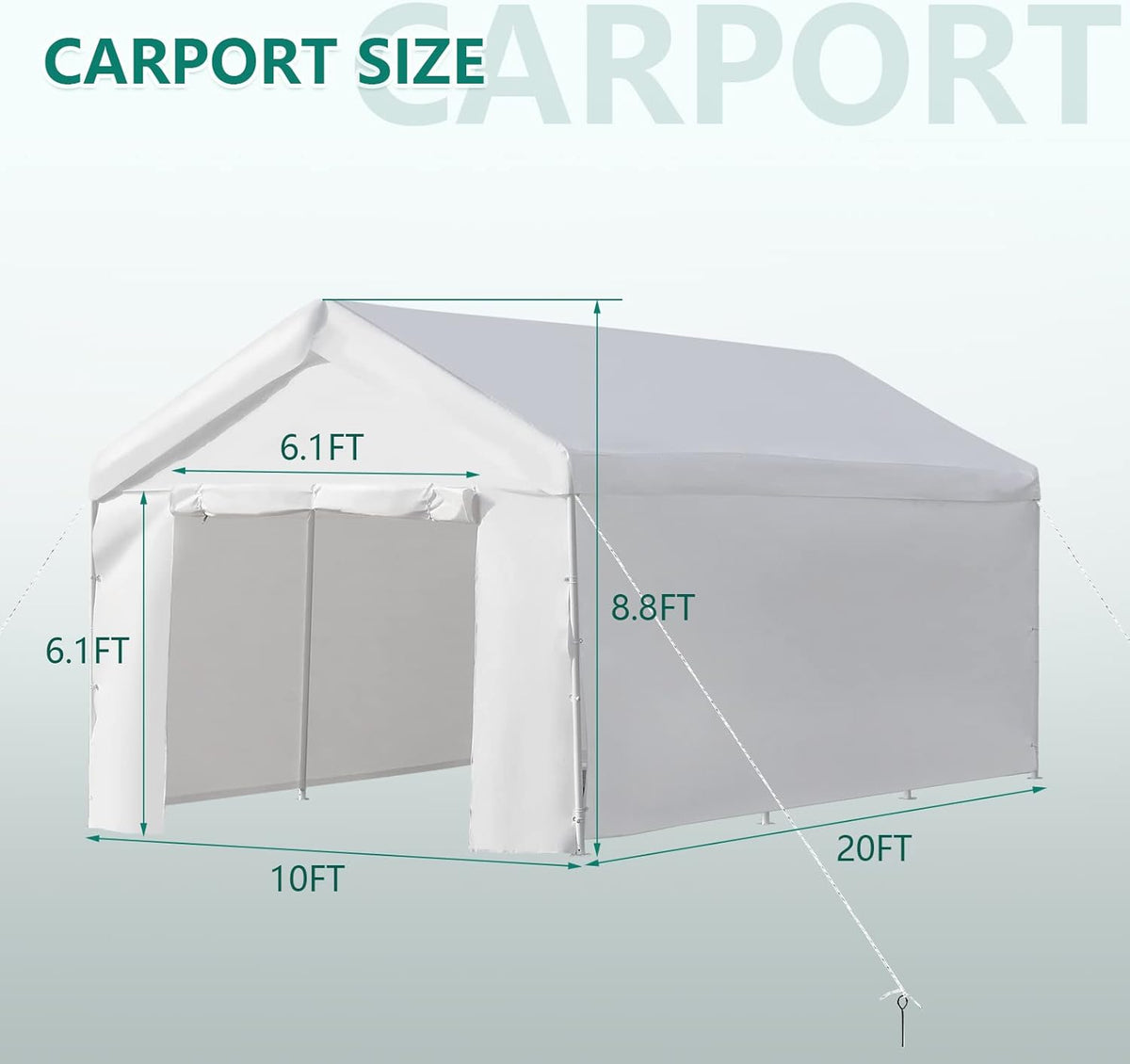 10x20 ft Heavy Duty Carport with Removable Sidewalls & Doors N497