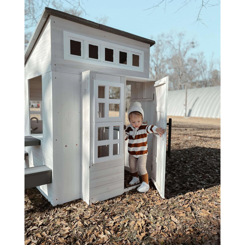 White Wooden Playhouse with Picnic Table, Mailbox & Outdoor Grill F71326