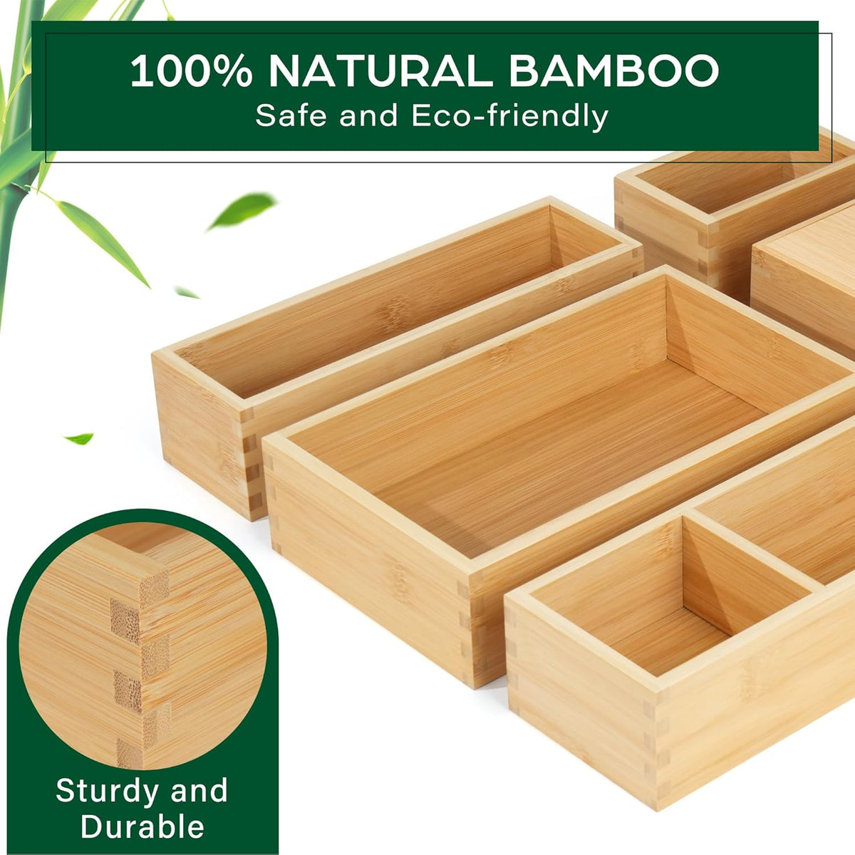5 Pcs Bamboo Drawer Organizer Set Y1290