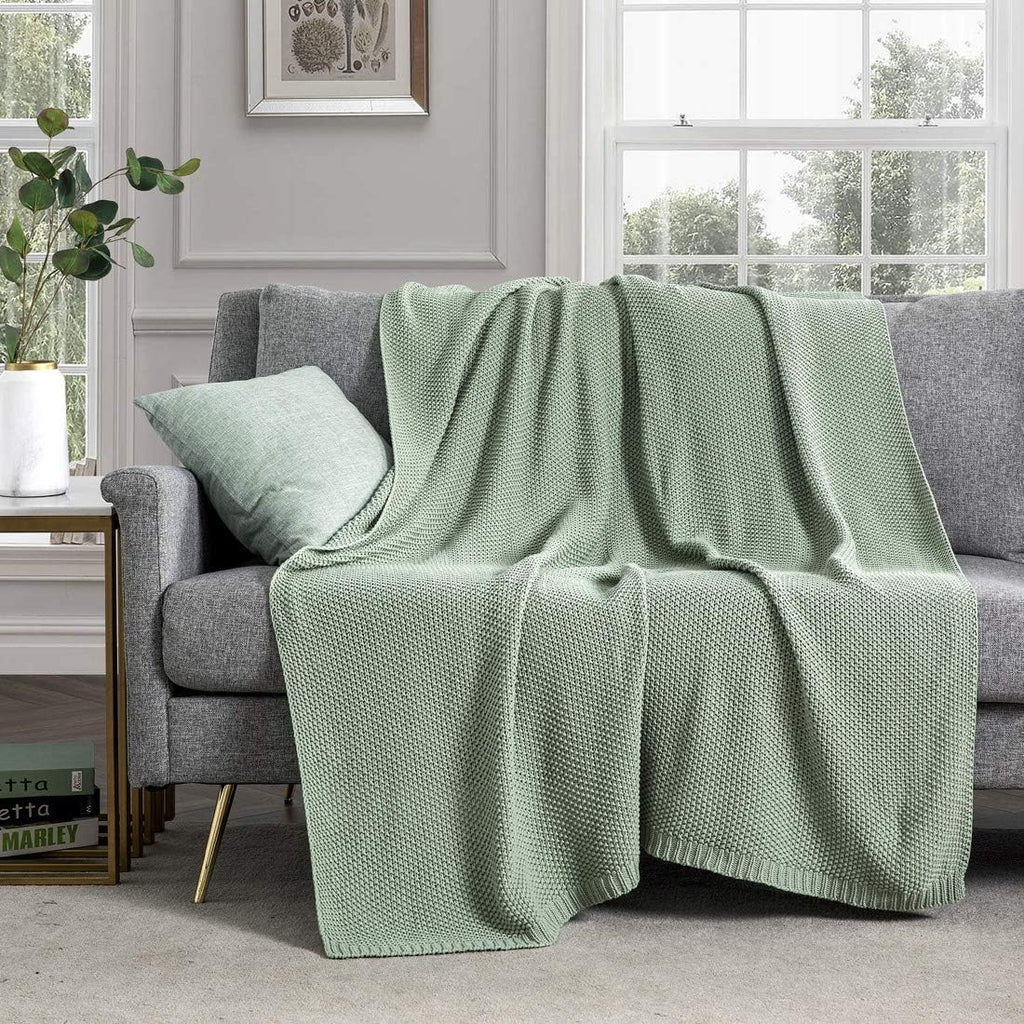 Sage Green 100% Cotton Cable Knit Throw Blanket 50 x 60 N375466