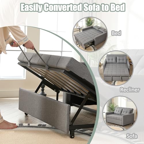 Light Gray Linen Sleeper Sofa with Pull-Out Bed C642322