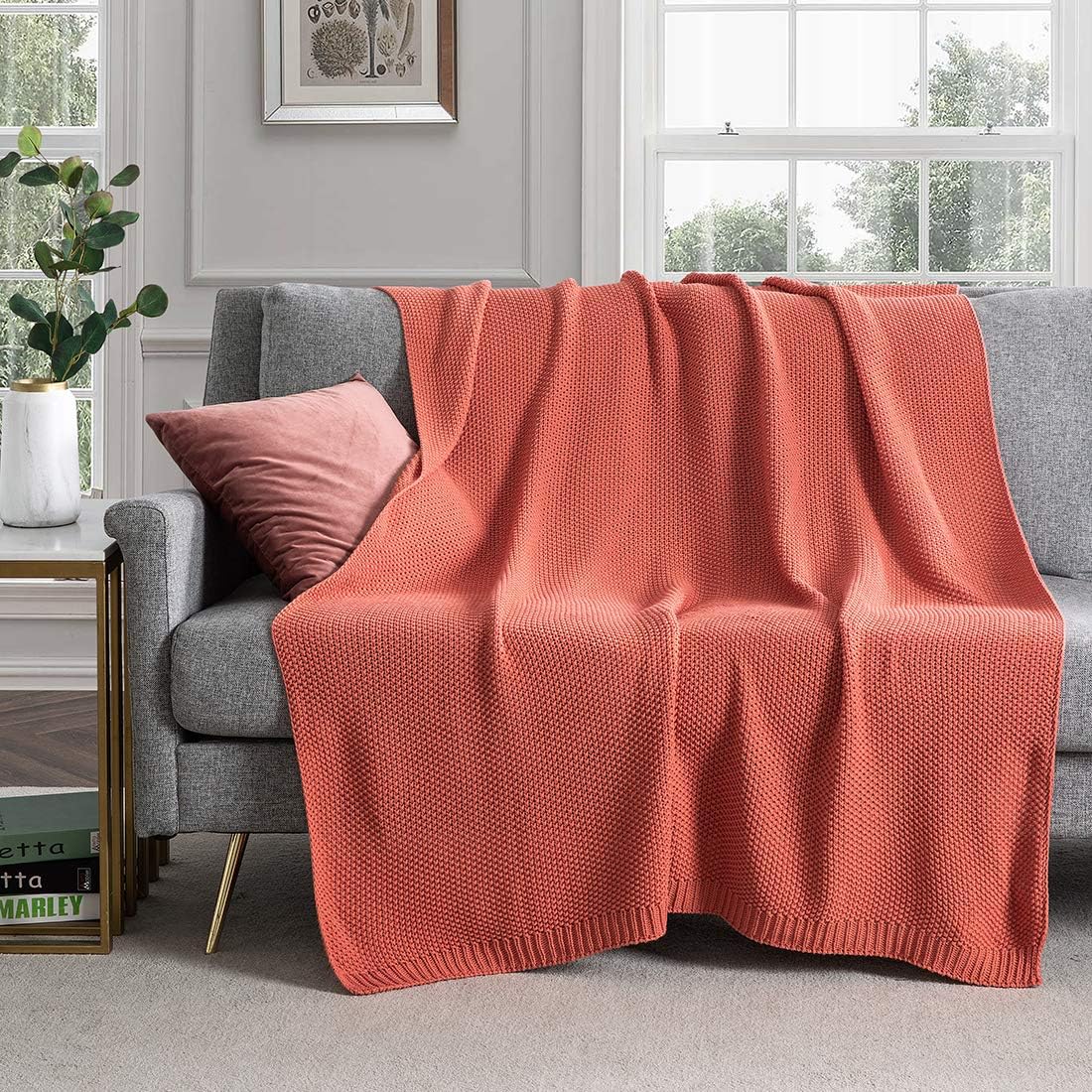 Sage Green 100% Cotton Cable Knit Throw Blanket 50 x 60 N375466