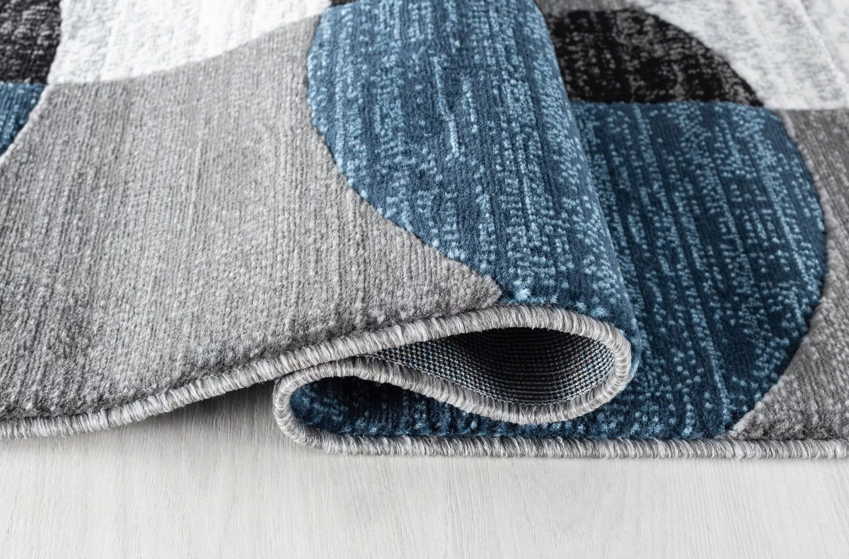 Blue Black White Grey Abstract Area Rug M9762