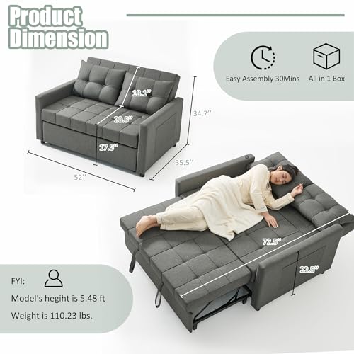 Light Gray Linen Sleeper Sofa with Pull-Out Bed C642322
