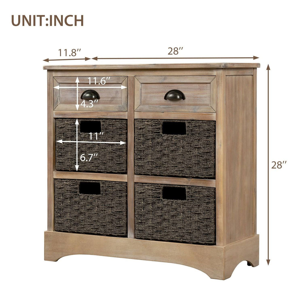 Rustic Storage Cabinet with 2 Drawers and 4 Fabric Basket E5308