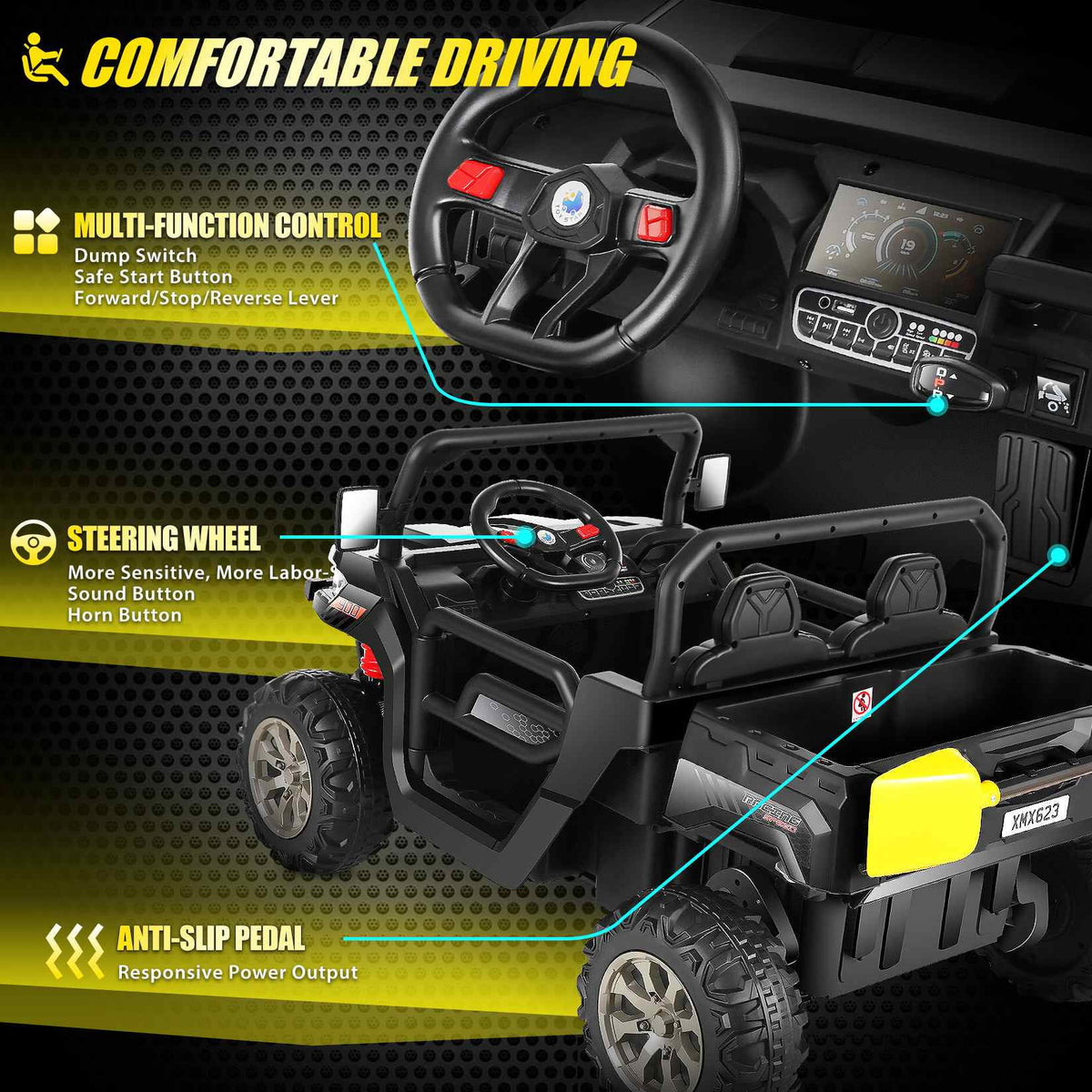 Black 24 V 2 Seater Electric Ride on Dump Truck with Remote Control M355516