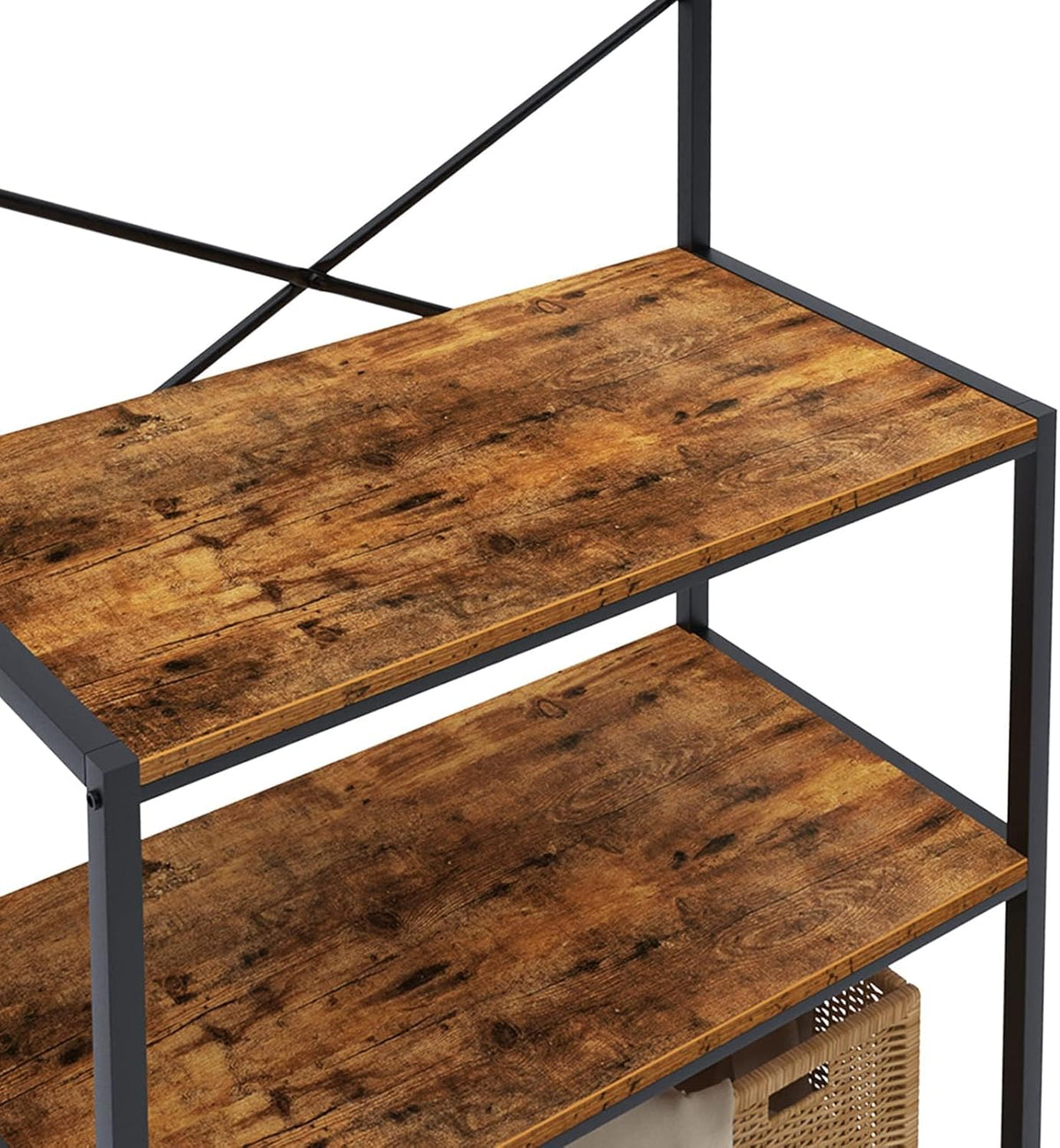 Rustic Brown 4-Tier Baker's Rack with 5 Hooks M200