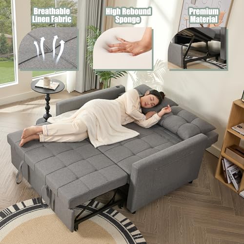 Light Gray Linen Sleeper Sofa with Pull-Out Bed C642322