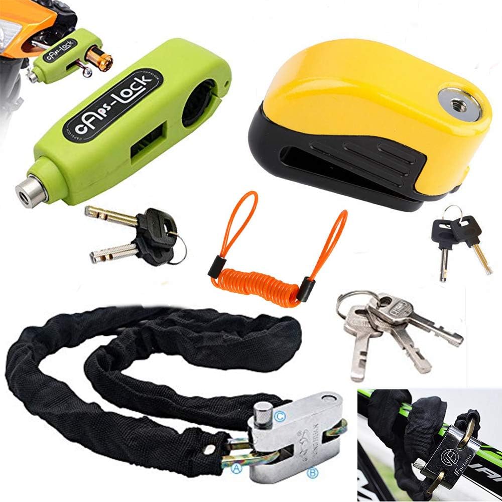Alarm Disc Brake Lock + Motorcycle Handlebar Lock + Heavy Duty Padlock Set + 1.5m Reminder Cable Q26547