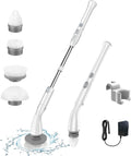 Electric Spin Scrubber with 4 Replaceable Brush Heads and Adjustable Extension Handle (White) Pack of 2 H71066