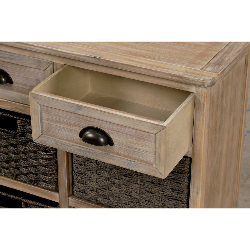 Rustic Storage Cabinet with 2 Drawers and 4 Fabric Basket E5308