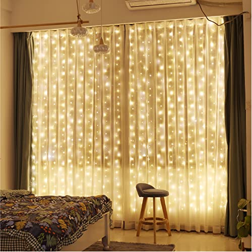 2 Pack 300 LED Curtain Fairy Lights with Remote, Warm White S292388