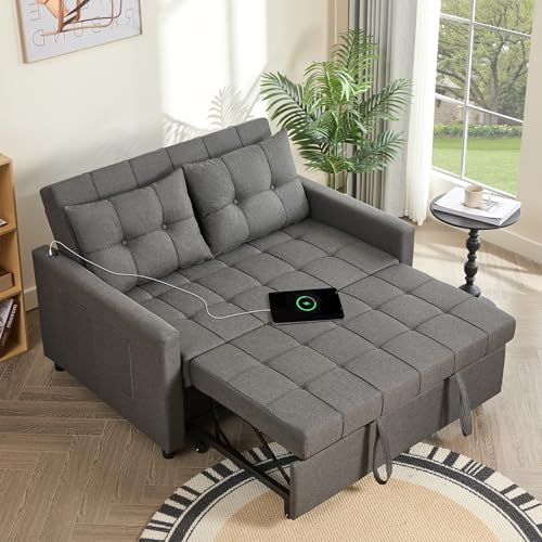 Light Gray Linen Sleeper Sofa with Pull-Out Bed C642322