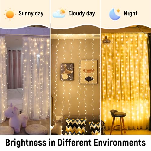 2 Pack 300 LED Curtain Fairy Lights with Remote, Warm White S292388