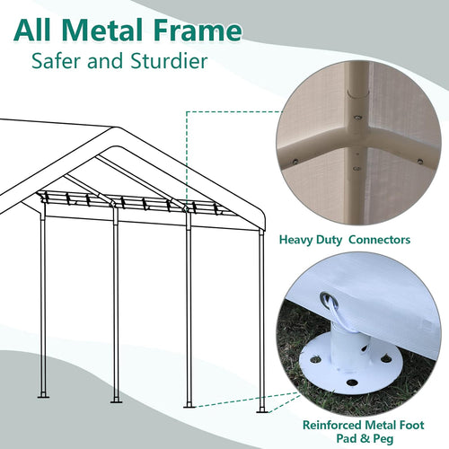 10x20 ft Heavy Duty Carport with Removable Sidewalls & Doors N497