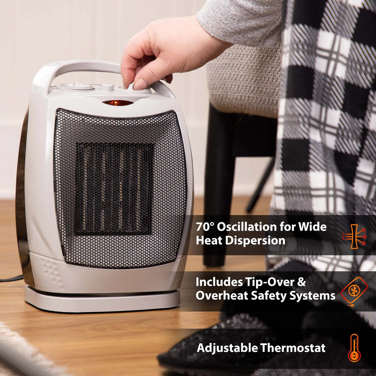 1,500-Watt Oscillating Ceramic Heater with Adjustable Thermostat Z70127