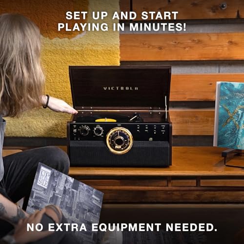 Mid-Century 6-in-1 Turntable with Built-in Speakers E8872