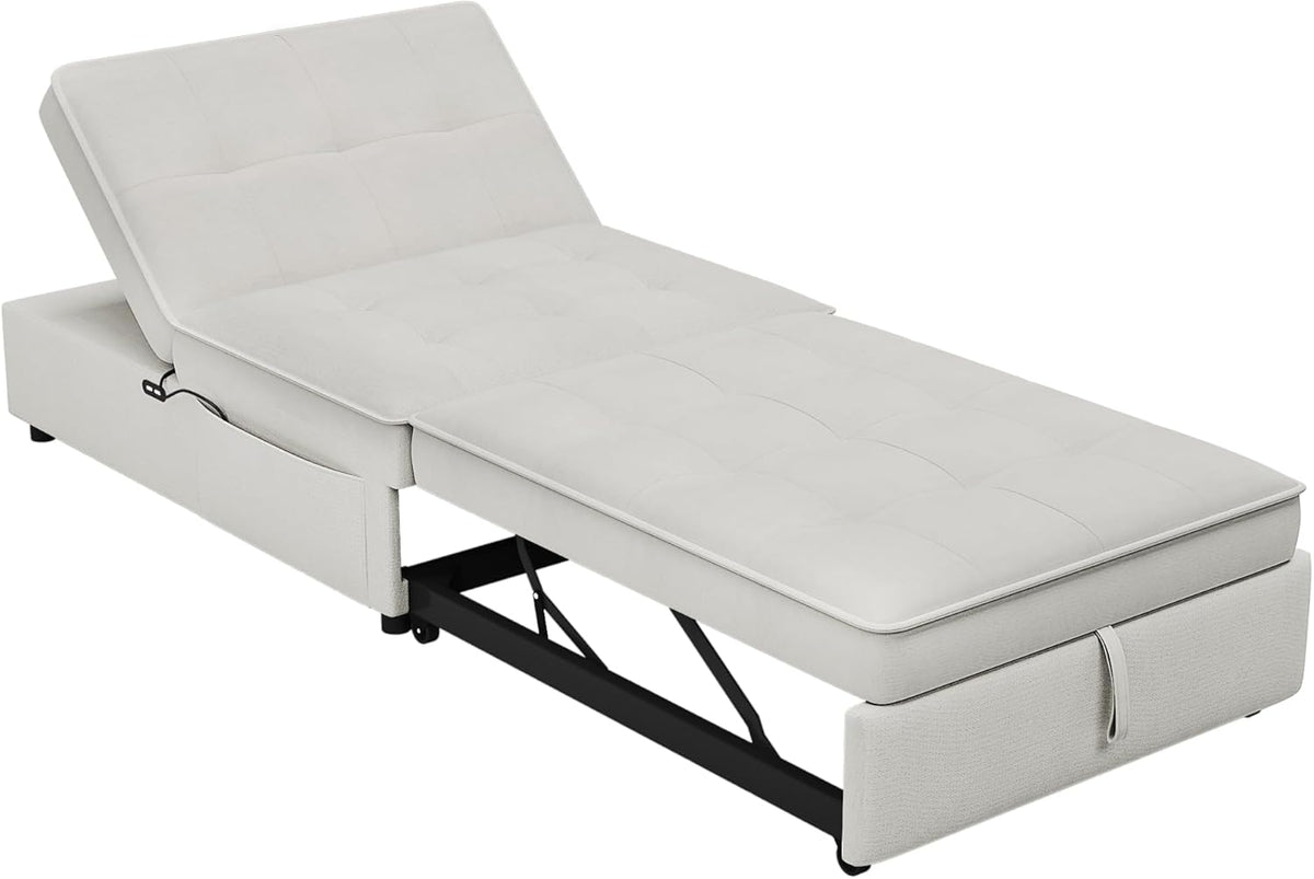 White 4-in-1 Folding Ottoman Bed with Storage Pocket and USB Port J823762