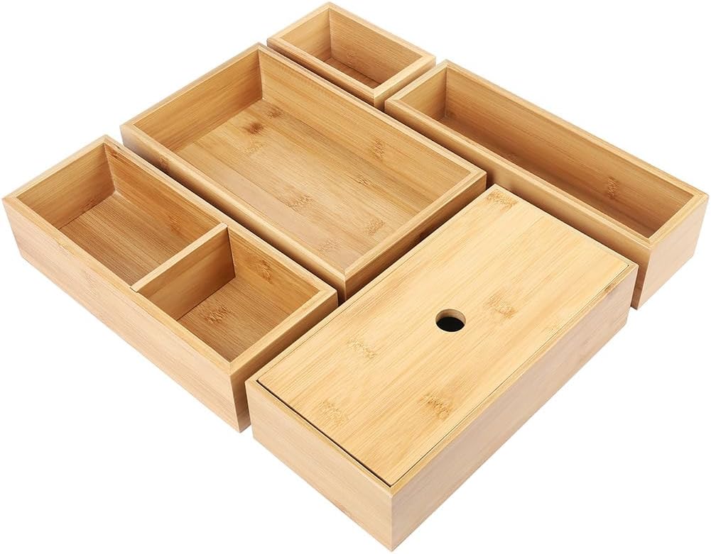 5 Pcs Bamboo Drawer Organizer Set Y1290