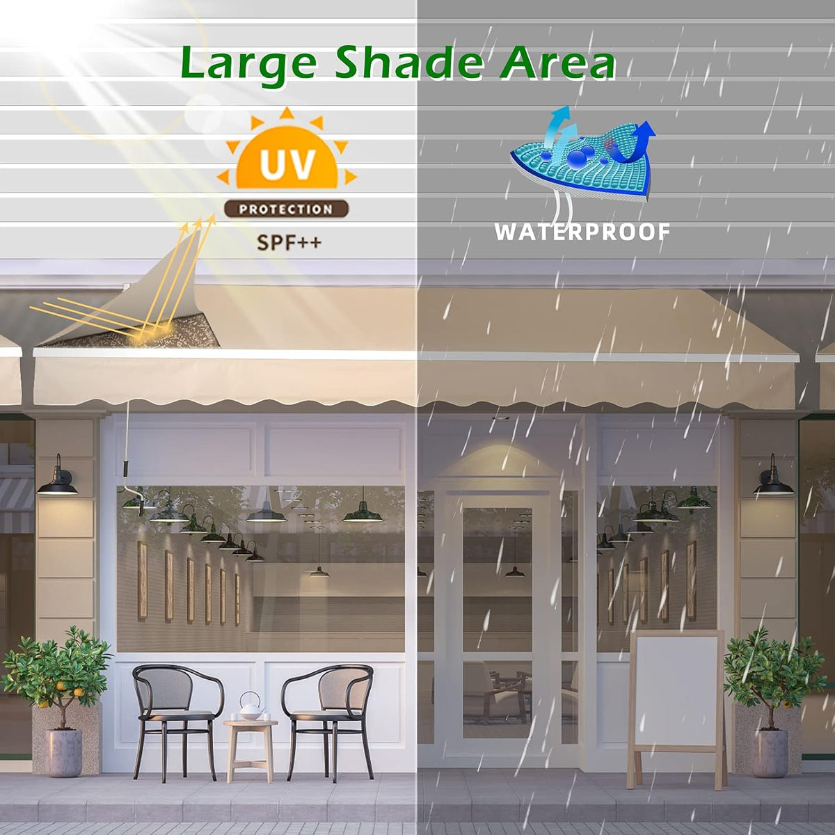 Beige Retractable Patio Awning with Manual Crank Handle V324