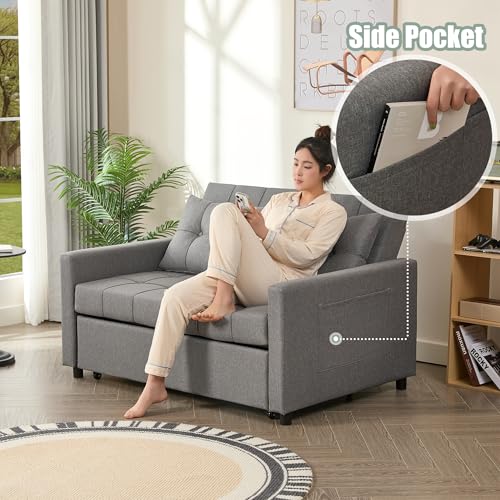 Light Gray Linen Sleeper Sofa with Pull-Out Bed C642322