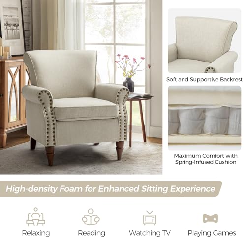Accent Chairs Set of 2 with Wood Legs & Removable Cushion, RED T416461