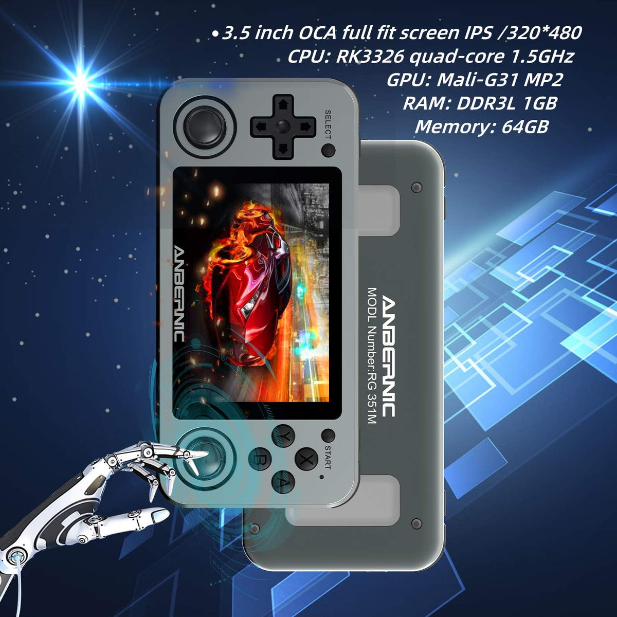 Handheld Game Console with 64G TF Card 3.5 inch IPS Screen R5653