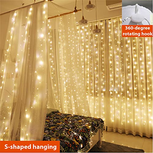 2 Pack 300 LED Curtain Fairy Lights with Remote, Warm White S292388