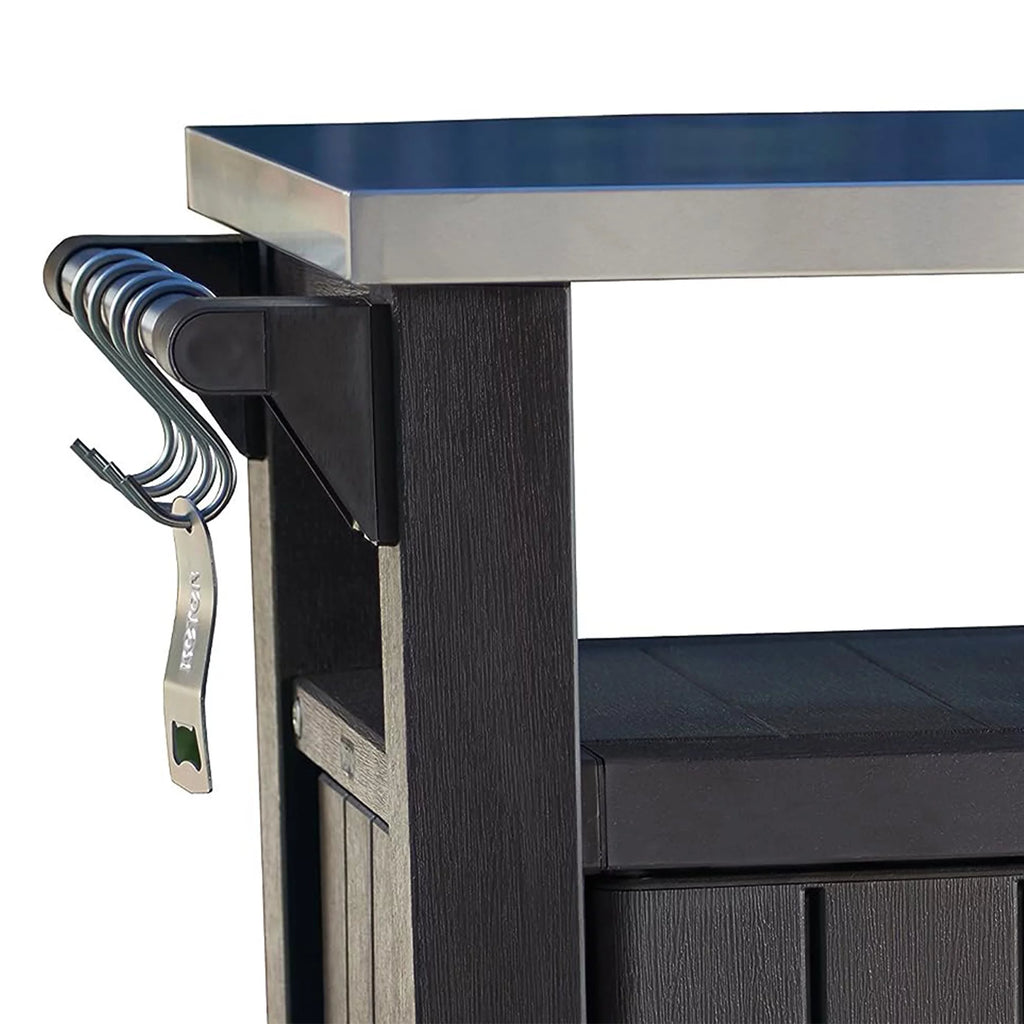 Brown Outdoor Kitchen Bar Rolling Cart with Storage Cabinet F68667