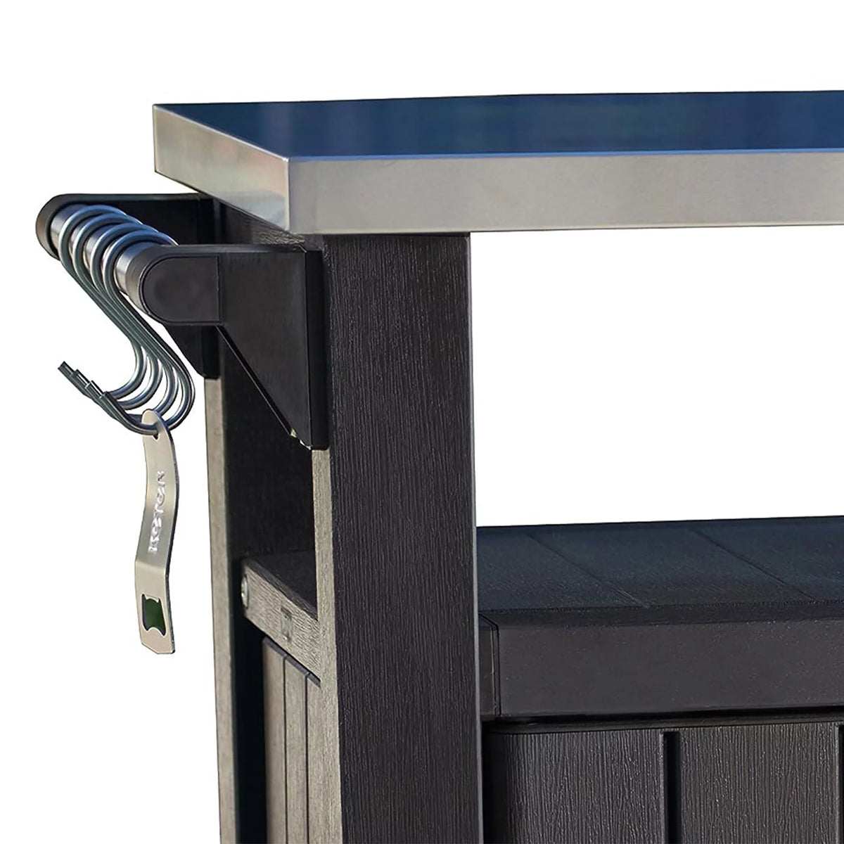 Brown Outdoor Kitchen Bar Rolling Cart with Storage Cabinet F68667