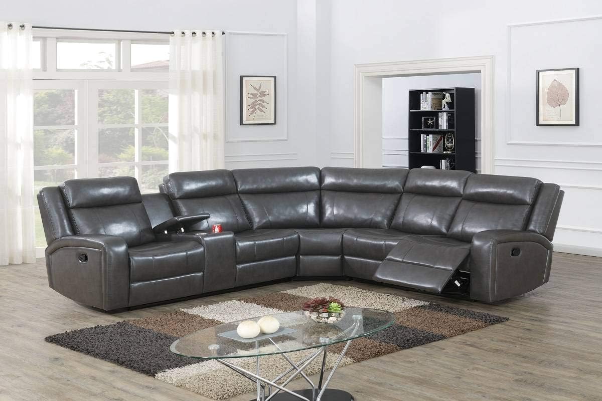 3-Piece Manual Reclining Sectional Sofa Grey Leather Gel PU U1350
