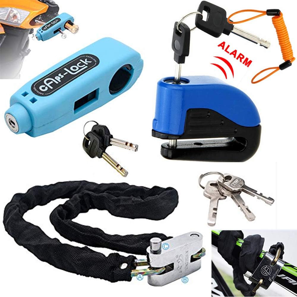 Alarm Disc Brake Lock + Motorcycle Handlebar Lock + Heavy Duty Padlock Set + 1.5m Reminder Cable Q26547