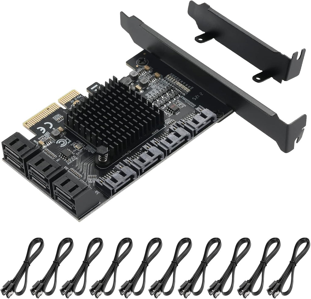 10 Port PCIe SATA 3.0 6 Gbps Controller Card with 10 SATA Cables D39576