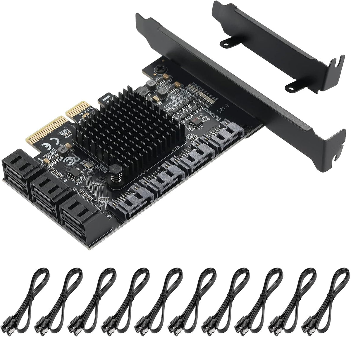10 Port PCIe SATA 3.0 6 Gbps Controller Card with 10 SATA Cables D39576