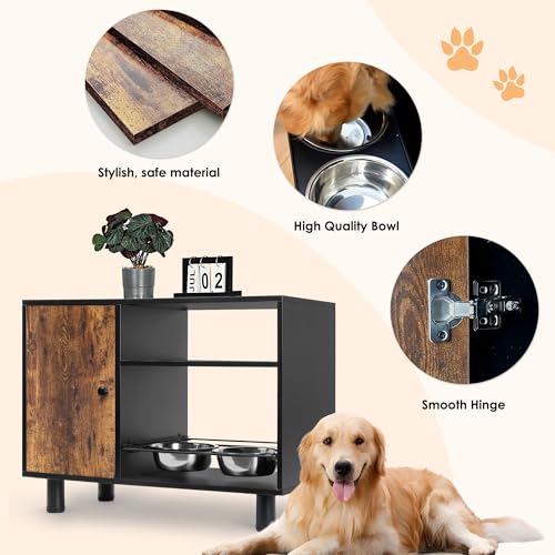 Large Pet Feeder Station with Stainless Steel Double Pull Out Raised Dog Bowls O7767