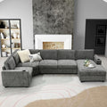 Dark Gray Chenille 6-Seat Sectional Sofa with Cup Holders N91218